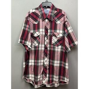 American Hero Shirt Mens Medium Red Plaid Western Pearl Snap Short Sleeve Cowboy